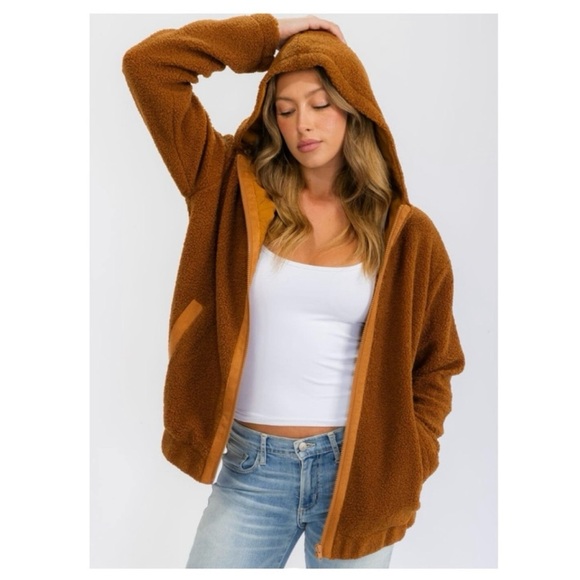 Petal Dew Woman’s Cozy Brown Hooded Jacket - Picture 2 of 5